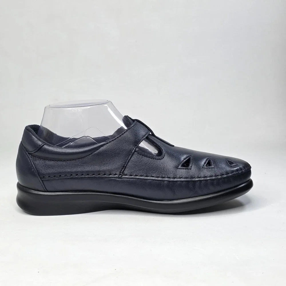 SAS Roamer Tripad Sandals Women's 8.5 WW Extra Wide Navy Leather T-Strap Shoes